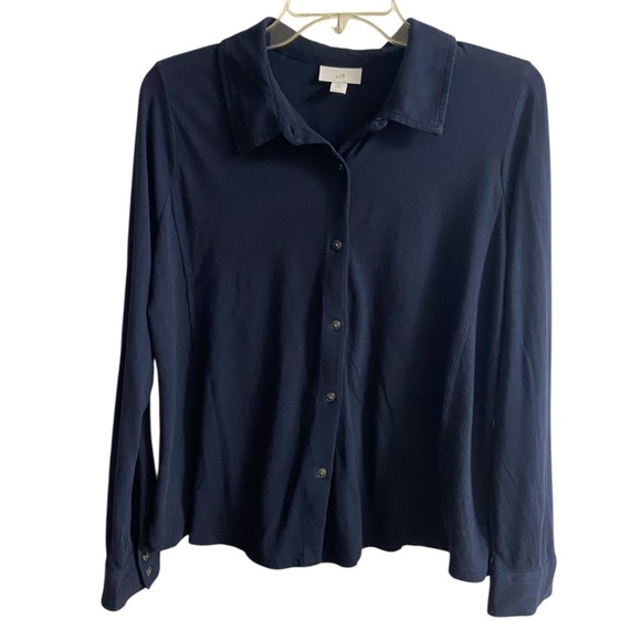 J Jill button front top navy blue long sleeves Medium Petite - Picture 1 of 7